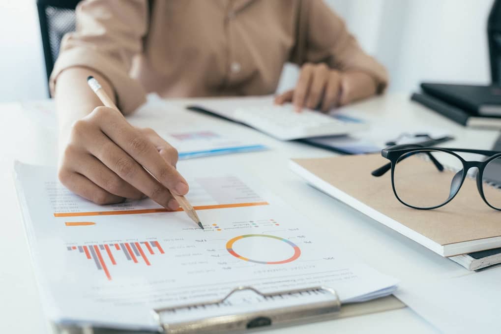 Businessman going over investment data