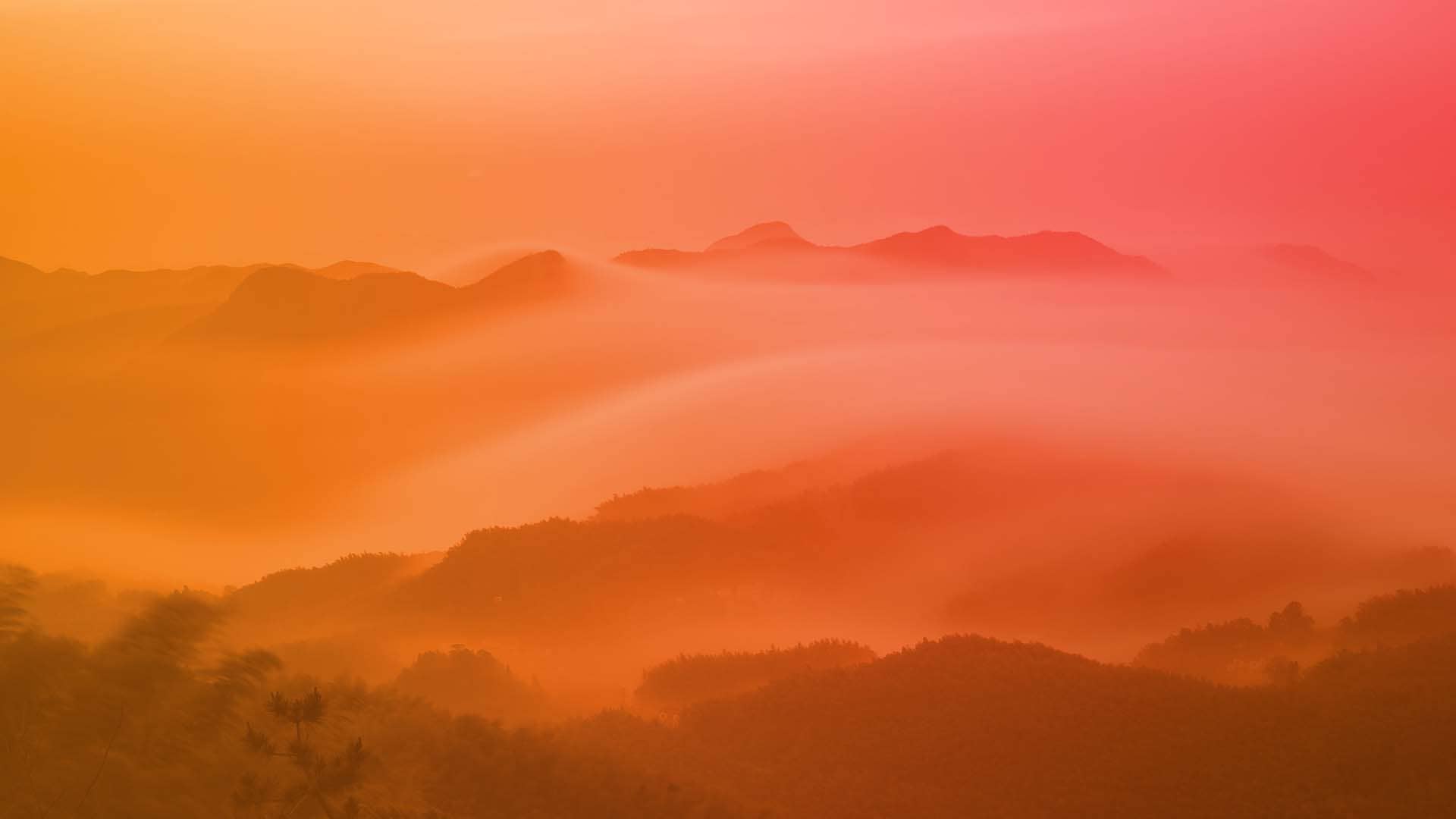 sea of clouds over the mountains at dawn