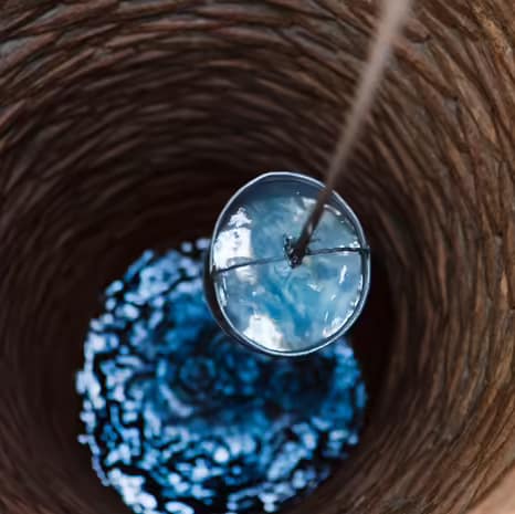 Full bucket being pulled out of a well.