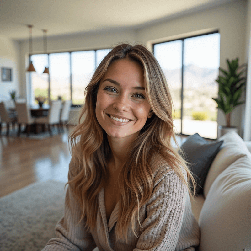 A friendly woman in her Utah house that has been freshly cleaned by Aura.