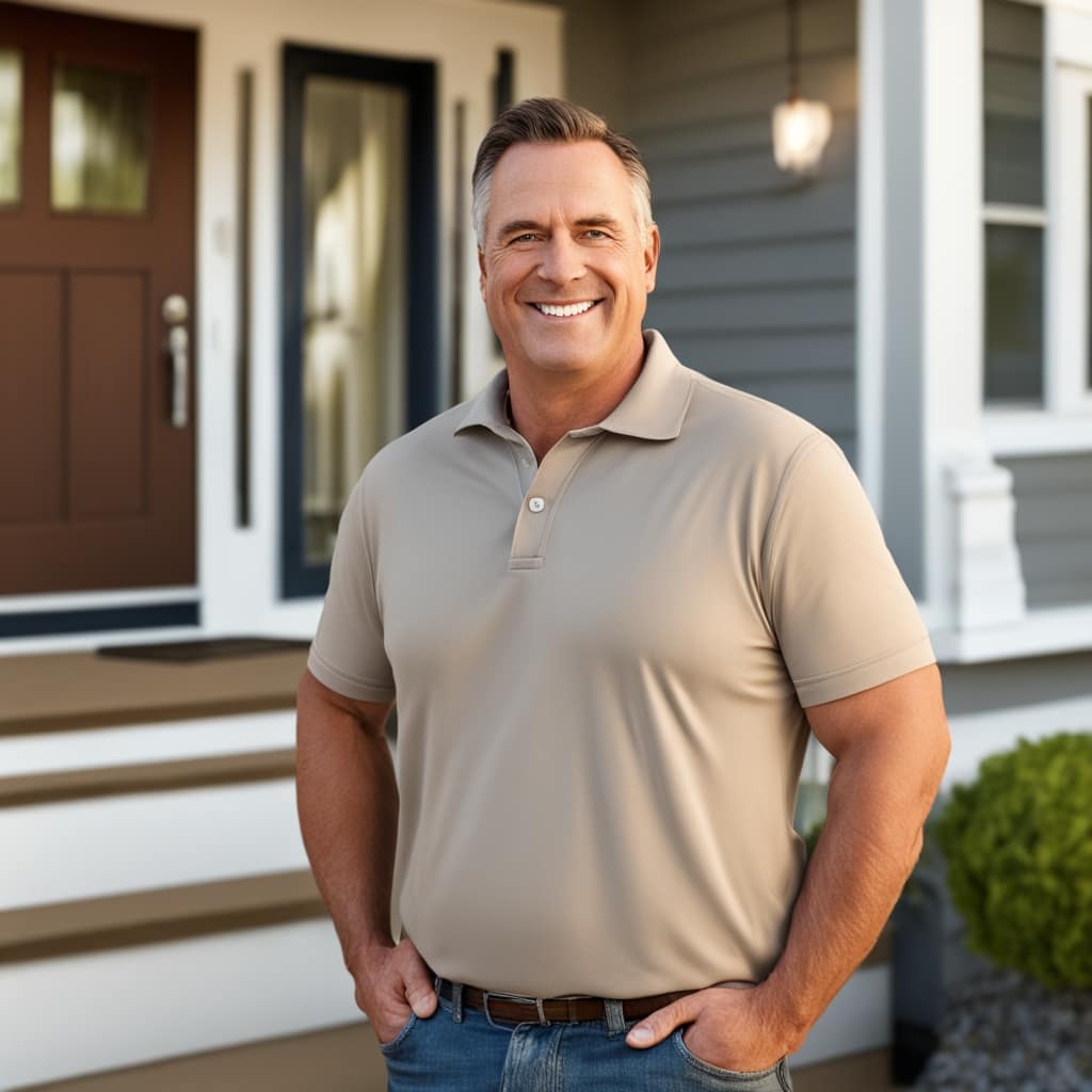 An image of a happy customer standing in front of a distressed house from Bluffdale Utah.