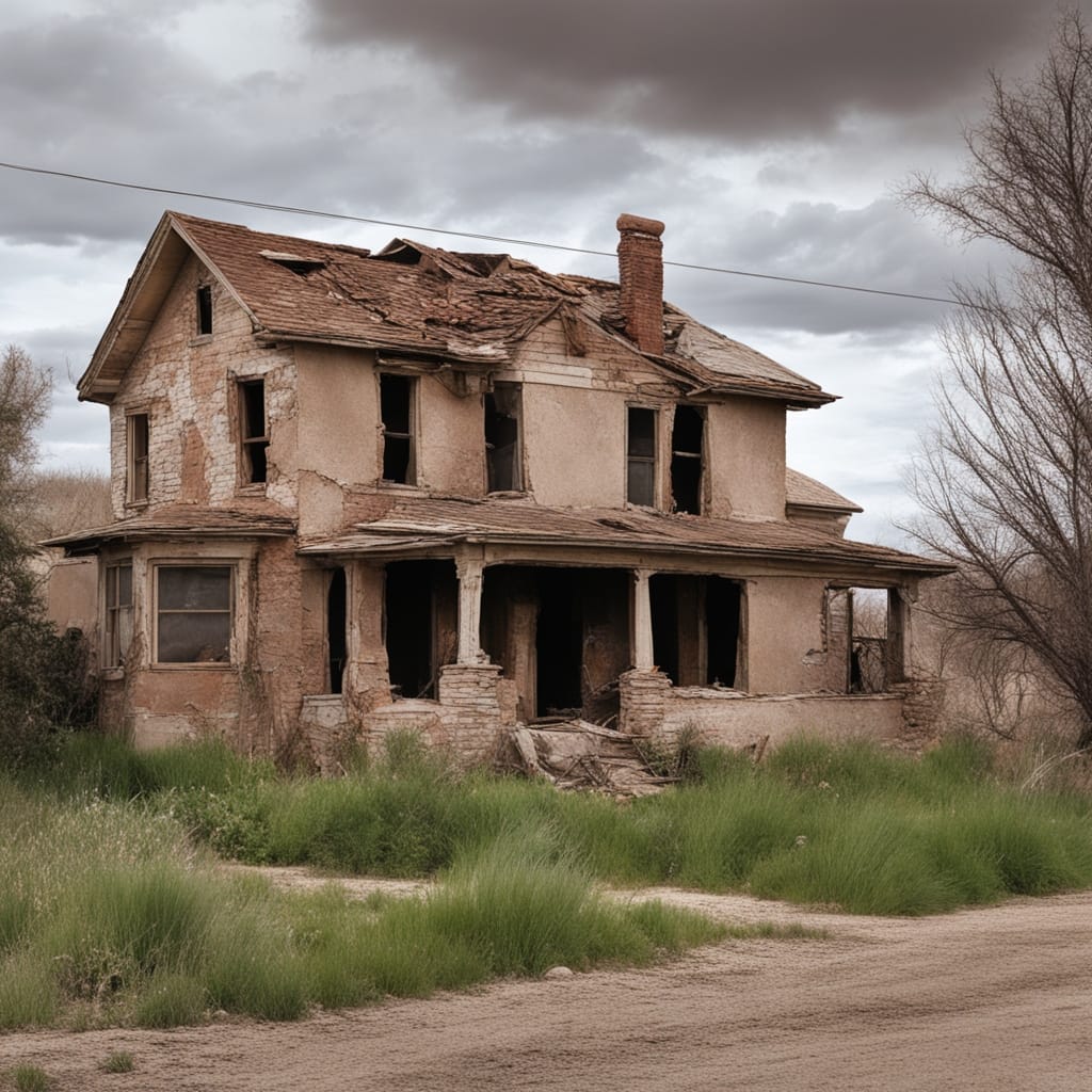 An image of a distressed house from Copperton Utah.
