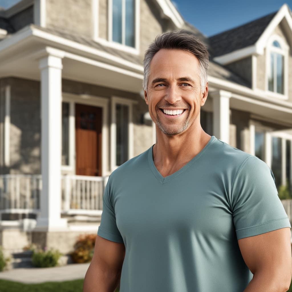 An image of a happy customer standing in front of a distressed house from Cottonwood Heights Utah.