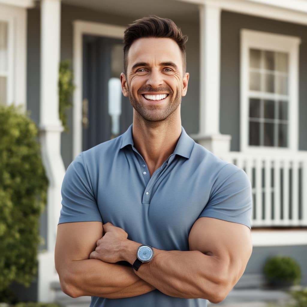 An image of a happy customer standing in front of a distressed house from Riverton Utah.