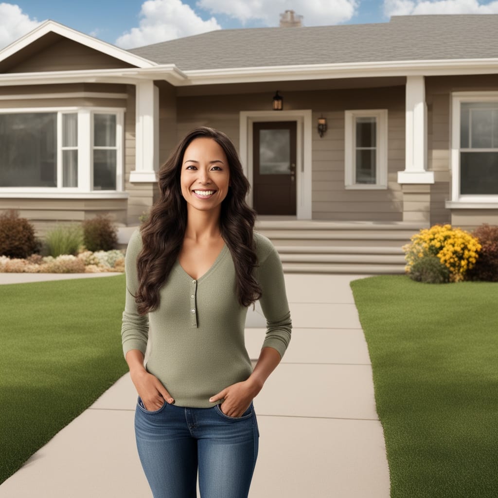 An image of a happy customer standing in front of a distressed house from Salt Lake County Utah.