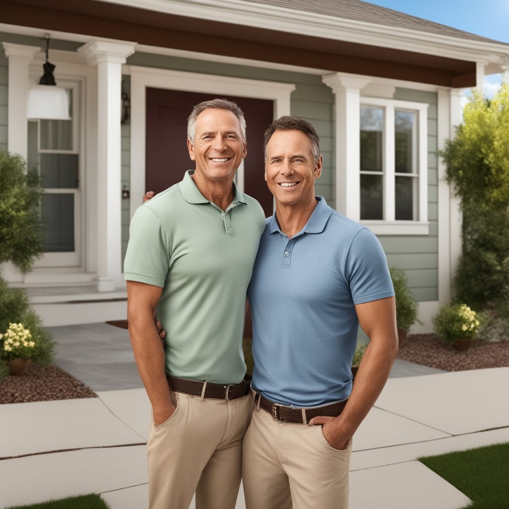 An image of a happy customer standing in front of a distressed house from South Jordan Utah.