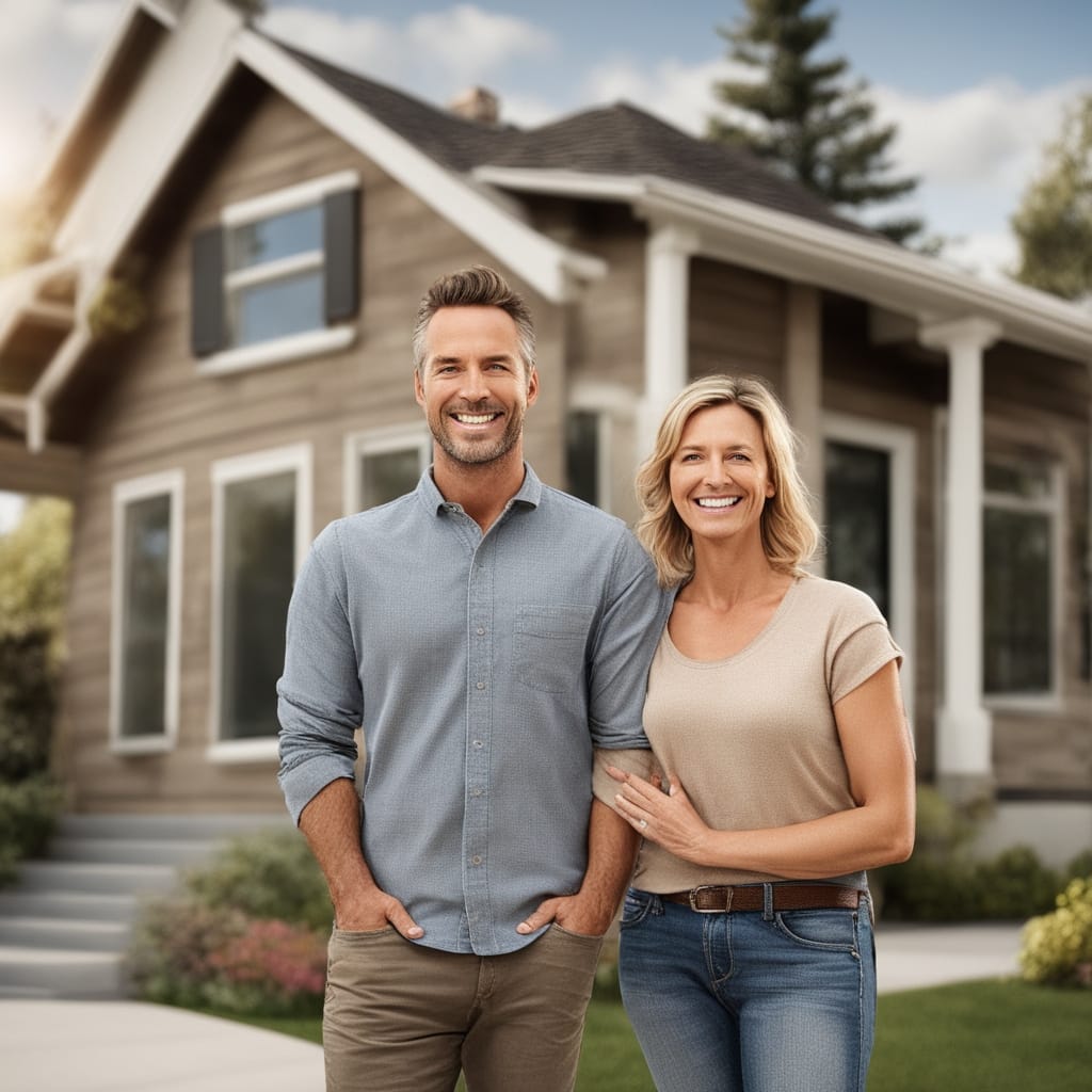 An image of a happy customer standing in front of a distressed house from Taylorsville Utah.
