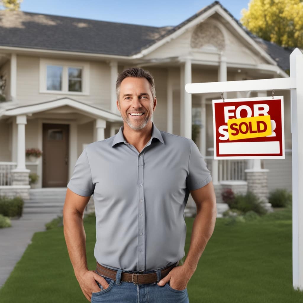 An image of a happy customer standing in front of a distressed house from West Jordan Utah.